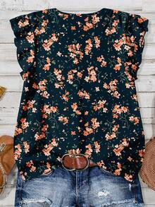 Camisa casual de vacaciones para mujer, diseño minimalista adecuado para el verano, blusa con estampado floral diminuto, camisa de verano para mujer, conjunto de vacaciones para mujer - Multicolor 4 - Ver 3