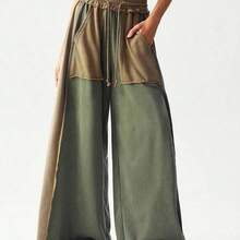BohoFeels Women's Casual Knit Patchwork Loose Wide Leg Washed Pants - Rosa - Ver 6
