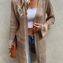 Women's Minimalist Hollow-Out Knitted Cardigan, Versatile For Autumn/Winter - Negro - Ver 6