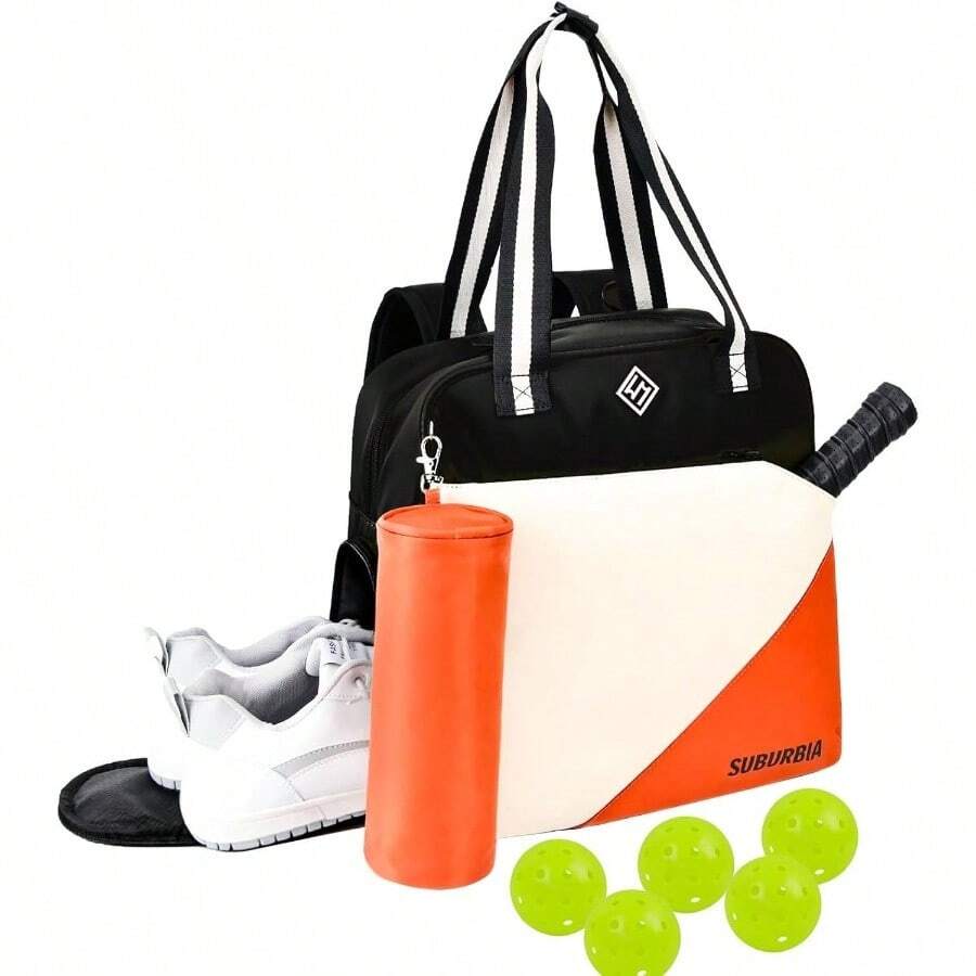 Pickleball Bag Women Men Large Tennis Backpack Pickleball, Tennis, Racketball, And Travel Sling Bag With Shoe Compartment And Fence Hook External Ball B - Ag And Adjustable Shoulder Strap - Black-A - 查看 1