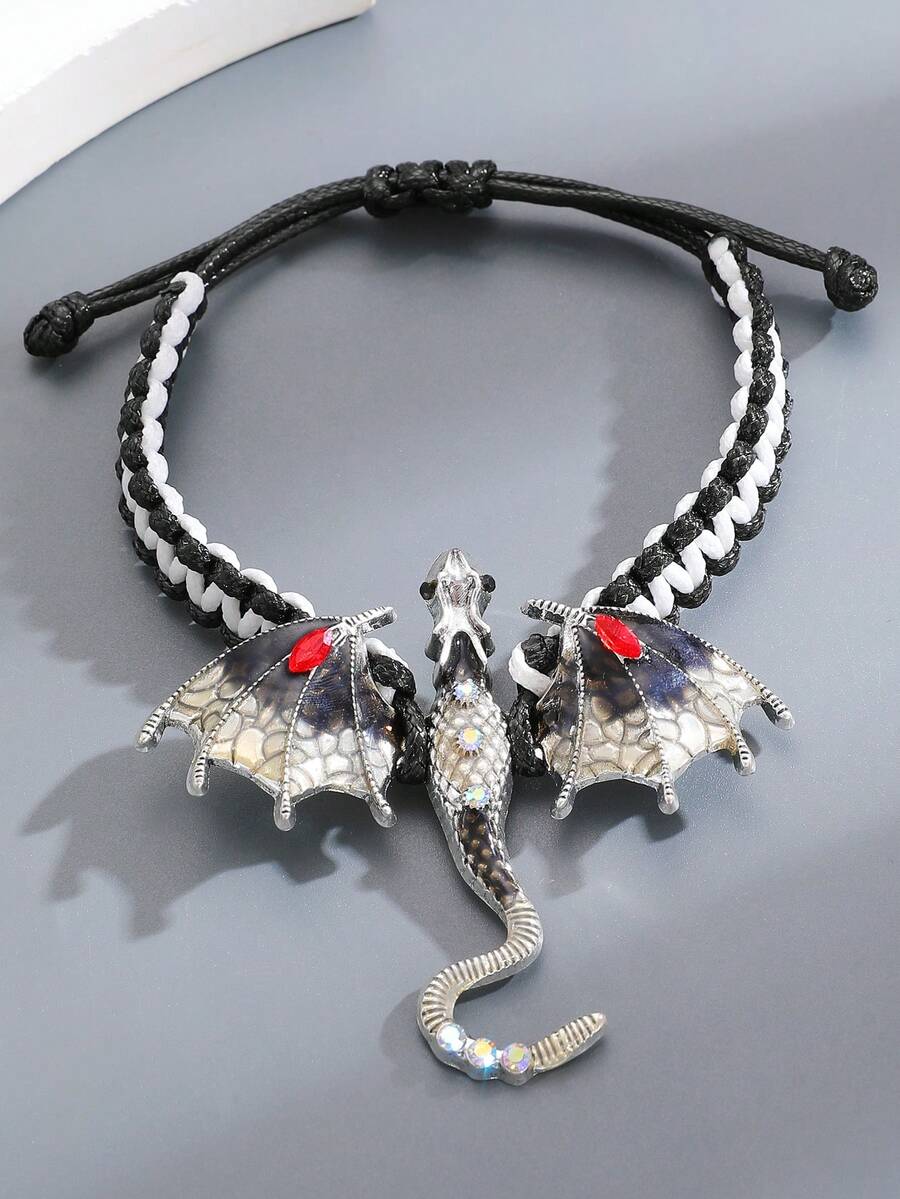 1件复古哥特式滴油卡通龙可调节编织手链，女士饰品，适合日常、派对、角色扮演、送给亲朋好友的礼物