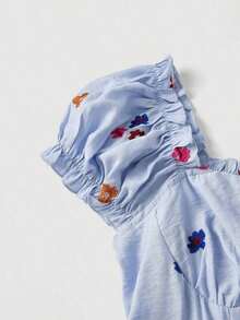 MOD Vestido camisa con botones de concha bordados en azul claro - Verde - Ver 11