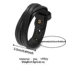 1 buah Gelang Kulit PU Kepang Berlapis Gaya Motor Punk, Aksesori Pemakaian Sehari-hari Pria, Cocok Sebagai Hadiah - Hitam - View 2