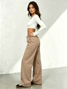 Pantalones rectos negros holgados y casuales de vacaciones para otoño e invierno - Café integral - Ver 4