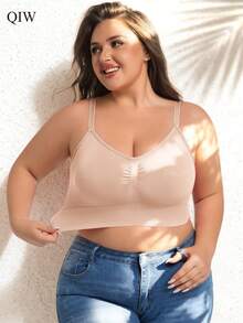 1pc Plus Size Women Sports Yoga Hiking Bra, Adjustable Straps, Detachable Straps, Supportive - Apricot - View 1