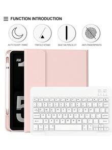这款键盘保护套兼容 iPad (A16) 11 英寸第 11 代 (2025)，也适用于 iPad 10.2 英寸第 9/8/7 代、iPad Air 4/5/6、10.9/11 英寸以及 iPad Pro 11。支持自动睡眠/唤醒功能，配备可拆卸无线蓝牙键盘、内置 150mAh 电池、纤薄支架设计，并带有触控笔插槽 - 粉色 - 粉色 - 查看 5