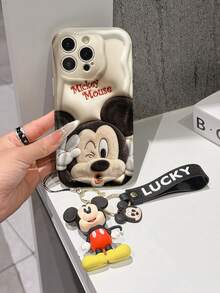 Disney Mickey Mouse Clubhouse Phone Case : 3D Fluffy Pattern Border Protector Phone Soft Phone Case With A Free Cute Mickey Bracelet Chain Lanyard, Mickey, Minnie, Goofy, Donald Duck, Daisy Duck, Pluto, For Apple 17 Promax 17 Pro 16 15 14 13 12 11 Pro Max XS Max X XR Soft Cover Summer Phone Case - 白色 - 查看 3