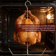 Heavy Duty Stainless Steel Turkey Roasting Rack Hook, Easy To Install, Suitable For Holiday Meal Preparation, Barbecue, Deep Frying, Outdoor Cooking Accessories - Light Grey - View 7