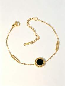 1 pieza Brazalete de mujer reversible de acero inoxidable con números romanos, de moda versátil, antidecoloración, hipoalergénico - Amarillo Oro - Ver 5