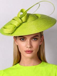 HIMESPORT Elegant Fascinator Hat | Wedding Derby Cocktail Straw Wide Brim | Women's Vintage Formal Church Tea Party Dress| Summer Beach Mother Bride Hats - Solid Color - View 21