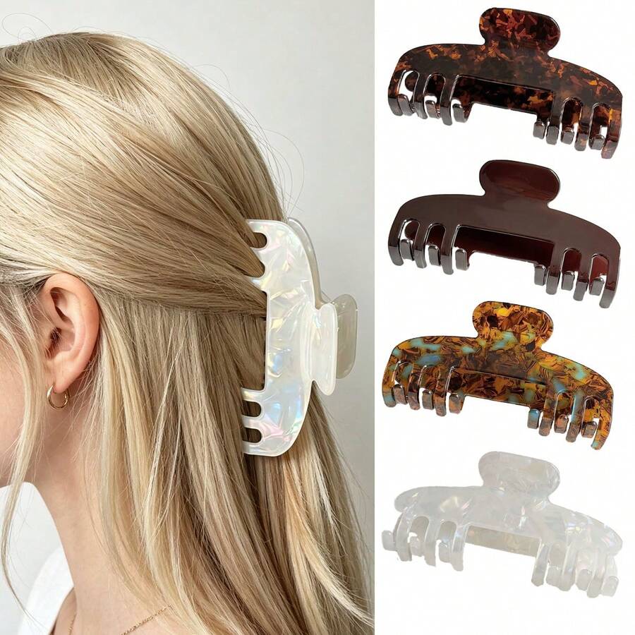 1pc Women's Minimalist Solid Color Rectangular Concave Hair Claw Clip, Fashionable Elegant Bun Hairstyle Accessory, Suitable For Outdoor, Beach, Casual Wear, Minimalist Sweet Style Hair Clip, Large Rectangular Hair Clip
