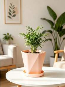 1組塑膠花盆（1盆+1托盤）小植栽盆，北歐現代極簡風花盆，室內/室外通用植物種植容器，適用於桌面、陽台、花園、居家、辦公室裝飾，多肉植物、花卉、香草（因生產製程，可能偶有瑕疵，請以實品為準） - 多邊形花盆 - 查看 6