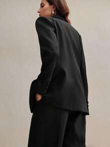 Set de traje de 2 piezas para mujer, Blazer multicolor + Pantalón de pierna recta - Negro - Ver 2