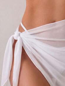 1 pieza Conjunto de pareo y falda de color café para vacaciones, moda de verano y playa - Blanco - Ver 4