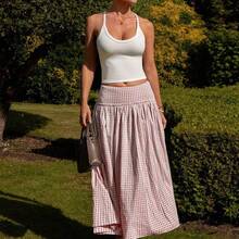 Women's Long Floral Print Wide Waist A-Line Skirt, Countryside & Holiday Style, Summer - Rosa Pálido - Ver 9