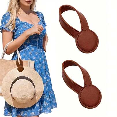 2pcs Multifunctional Hat Clip, PU Leather Hat Clip, Suitable For Handbags, Backpacks And Suitcases - A Must-Have Travel Accessory, Lightweight Sun Hat Clip, Perfect For Vacation And Outdoor Activities, Suitable For Travel And Daily Use, Can Fix Hats On Handbags And Luggage