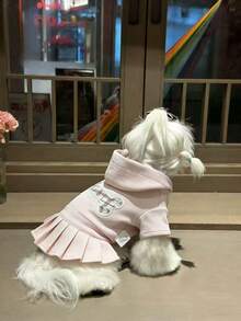 1 bộ váy áo hoodie cho thú cưng màu hồng kẻ caro thêu hình xương, váy xếp ly dễ thương cho chó nhỏ, quần áo kiểu công chúa cho chó Yorkie và Maltese. - Hồng - Xem 3