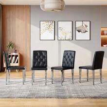 Set Of 4 Dining Chairs In Black With High-Gloss Silver – Understated Luxury. The First Choice For European Dining Areas, With Silver-Colored Metal Legs For Versatile Combination Options. - 黑色+銀色 - 查看 1