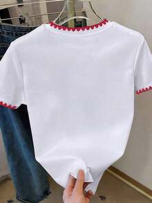 Camiseta de mujer de manga corta con cuello redondo y estampado floral - Multicolor - Ver 2