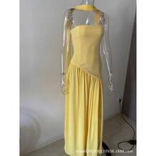 Nueva Llegada Vestido Ajustado Con Cremallera Contraste Abierto Irregular - Amarillo - Ver 3
