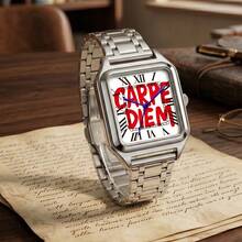 PINTIME 1 Pc Silver Square Stainless Steel Watch, Roman Numeral Dial, Water-Resistant Quartz Watch, Metal Strap, Stylish And Business Watch, Ideal Gift - A - View 3
