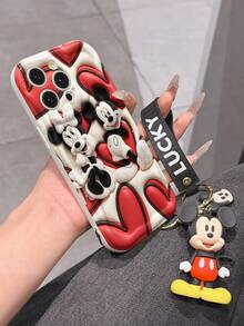 Disney Mickey Mouse Clubhouse Phone Case : 3D Fluffy Pattern Border Protector Phone Soft Phone Case With A Free Cute Mickey Bracelet Chain Lanyard, Mickey, Minnie, Goofy, Donald Duck, Daisy Duck, Pluto, For Apple 17 Promax 17 Pro 16 15 14 13 12 11 Pro Max XS Max X XR Soft Cover Summer Phone Case - trắng - Xem 6