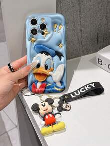 Disney Mickey Mouse Clubhouse Phone Case : 3D Fluffy Pattern Border Protector Phone Soft Phone Case With A Free Cute Mickey Bracelet Chain Lanyard, Mickey, Minnie, Goofy, Donald Duck, Daisy Duck, Pluto, For Apple 17 Promax 17 Pro 16 15 14 13 12 11 Pro Max XS Max X XR Soft Cover Summer Phone Case - 白色 - 查看 3