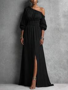 Vestido a rayas Primavera-Verano 2026 con cintura ajustable - Negro - Ver 3