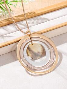 TopHanqi European And American Style Contrast Color Multi-Layer Metal Hoop Shell Pendant Necklace, Long Copper Snake Bone Chain, Fashionable Personalized Accessories For Women - Multicolor - View 1