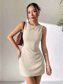 Vestido sin mangas tejido con espalda descubierta para mujer en color marrón - Caqui - Ver 6