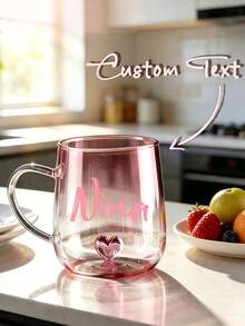 Customized Heart-Shaped High Borosilicate Glass Single-Layer Cup, Gradient Blue Color Insulated Heat-Resistant Glass Cup With Handle, Suitable For Milk, Juice, Water, Ideal For Valentine's Day, Wedding, Kitchen Essentials Gift - Multicolor - View 3