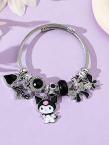SANRIO 1件卡通三丽鸥人物手链，配有KT猫库洛米吊坠，时尚百搭配饰 - 黑色 - 查看 5