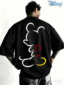 Disney 100% Cotton T-Shirt Featuring A Double-Sided Print Of A Line-Art Mickey Mouse Design; This Round-Neck, Short-Sleeved T-Shirt Is Comfortable And Breathable, Versatile And Practical, Making It The Ideal Choice For Summer; It Also Makes An Excellent Gift.Disney T Shirt - 黑色 - 查看 1