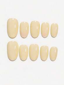 Elevate Your Style With 24pcs Medium Oval Shape Press On False Nails Simple Fresh And Cute Solid Creamy Yellow Press On Nails For Daily Spring Summer Yellow Nails Full Coverage Fake Nail Tips For Women And Girls Includes 1sheet Adhesive Tabs & 1pc Mini File Strip Jelly Gel Random Shipment - Yellow - View 4