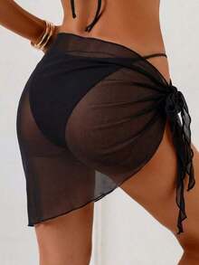 1 pieza Conjunto de pareo y falda de color café para vacaciones, moda de verano y playa - Negro - Ver 2