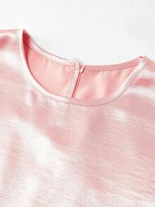 Blusa sin mangas de satén con doble capa y volantes, elegante, adecuada para salidas y citas de primavera/verano - Rosa - Ver 5