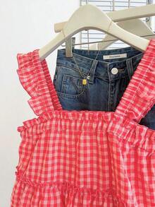 Top sin mangas a cuadros casuales para mujer, verano - Rojo - Ver 7