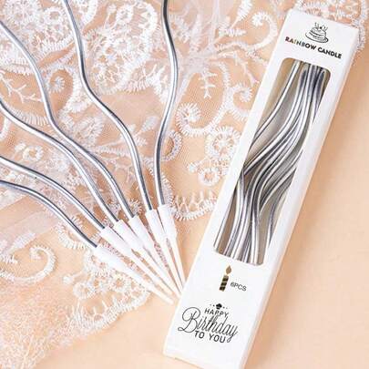 6/12pcs/Set Birthday Cake Candles, 6pcs/Box, Cake Decorations, Spiral Candles, Curved Candles, Gold Candles, Silver Candles, Twisted Candles, Arch Candles, Suitable For Birthday, Wedding, Holiday, Party, Back To School