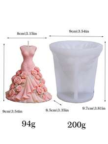 3D玫瑰新娘礼服硅胶蜡烛模具，浪漫新娘礼服雕塑模具，适用于DIY蜡烛制作和家居装饰礼品 - 婚紗模具 - 查看 6