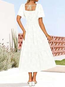 Crowd Favorite Mid-Length Square Neck Floral Print Dress - White - View 4