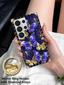 1件裝 多色蝴蝶平面圖案防摔時尚手機殼，相容 Galaxy S26 Ultra/S26/S26 Plus/S25FE/S25Ultra/S25+/S25/S24 Plus/S24/S24U/S23 Ultra/S22ULTRA/A57 5G/A56 5G/A37 5G/A36/A17/A16 以及 Apple 17proamx/17/16 Promax/16/15PRO Max/15/14 Plus/15plus/14 Pro Max/13promax 機型 [國際版，非國內版] - 多色+鏡面指環支架 - 查看 3