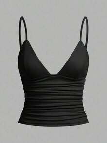 3 piezas Camiseta ajustada con pliegues y sujetador incorporado para mujer, adecuada para el verano - Multicolor 2 - Ver 4