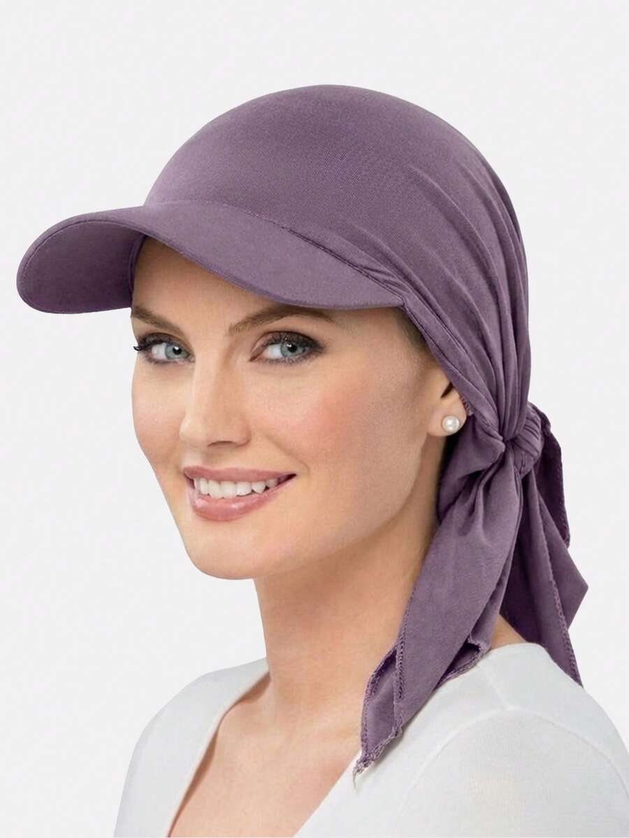 1pc Women's Visor Scarf Hat, Tie-Up Baseball Cap, Ribbon Sun Hat, Suitable For Daily Use,Beach,Travel - Purple - View 1