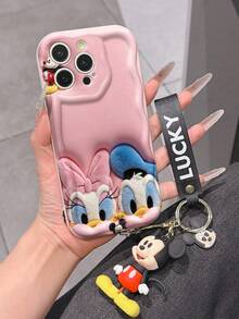 Disney Mickey Mouse Clubhouse Phone Case : 3D Fluffy Pattern Border Protector Phone Soft Phone Case With A Free Cute Mickey Bracelet Chain Lanyard, Mickey, Minnie, Goofy, Donald Duck, Daisy Duck, Pluto, For Apple 17 Promax 17 Pro 16 15 14 13 12 11 Pro Max XS Max X XR Soft Cover Summer Phone Case - trắng - Xem 5