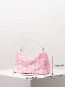 (Random Pattern) Women's Sequin Bag, Pearl Bag, Party Dress, Ball Gown Accessory, Wedding Supplies, Elegant Women's Wallet, Ladies Gift - Pink - View 7