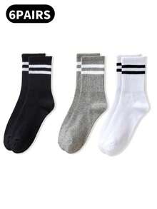 4/6 đôi tất nữ cao đến bắp chân, thiết kế sọc đôi nhẹ, thích hợp mặc vào mùa xuân/hè, phong cách tối giản Nhật Bản, rất thu hút, có thể phối cùng quần yoga, thích hợp cho tập thể dục và mặc vào mùa thu. - Nhiều màu - Xem 1