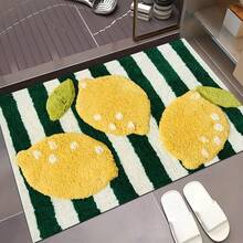 1pc Soft Faux Wool Rug, Fresh Lemon Stripe Design Floor Mat, Bathroom Decor Carpet, Suitable For Bathroom, Bedroom, Kitchen, Washable And Easy To Clean, Perfect Home Decor Faux Wool Rug, Holiday Decoration Carpet - Multicolor - View 5