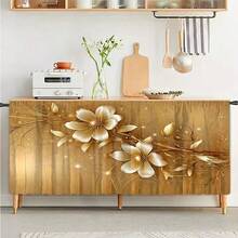1pc Gold Foil Magnolia Flower Pattern Printed Polyester Short Plush Table Skirt, Convenient Hanging Curtain For Kitchen Cabinet, Ideal Home Decor For Kitchen, Laundry, Storage Cabinets, Also Suitable For Window Curtains - Multicolor - View 13
