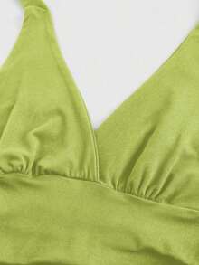 Punk Parte superior con estampado de leopardo y cuello de halter para mujer, escuela - Verde - Ver 4