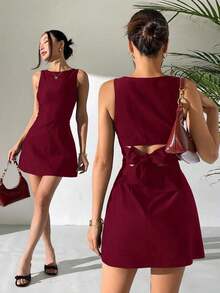 Vestido sin mangas tejido con espalda descubierta para mujer en color marrón - Burdeos - Ver 3